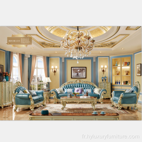 Canapé en cuir bleu sectionnel impérial de luxe pour le salon